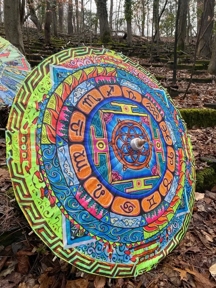 Zodiac Bamboo Parasol – UV Blacklight Reactive