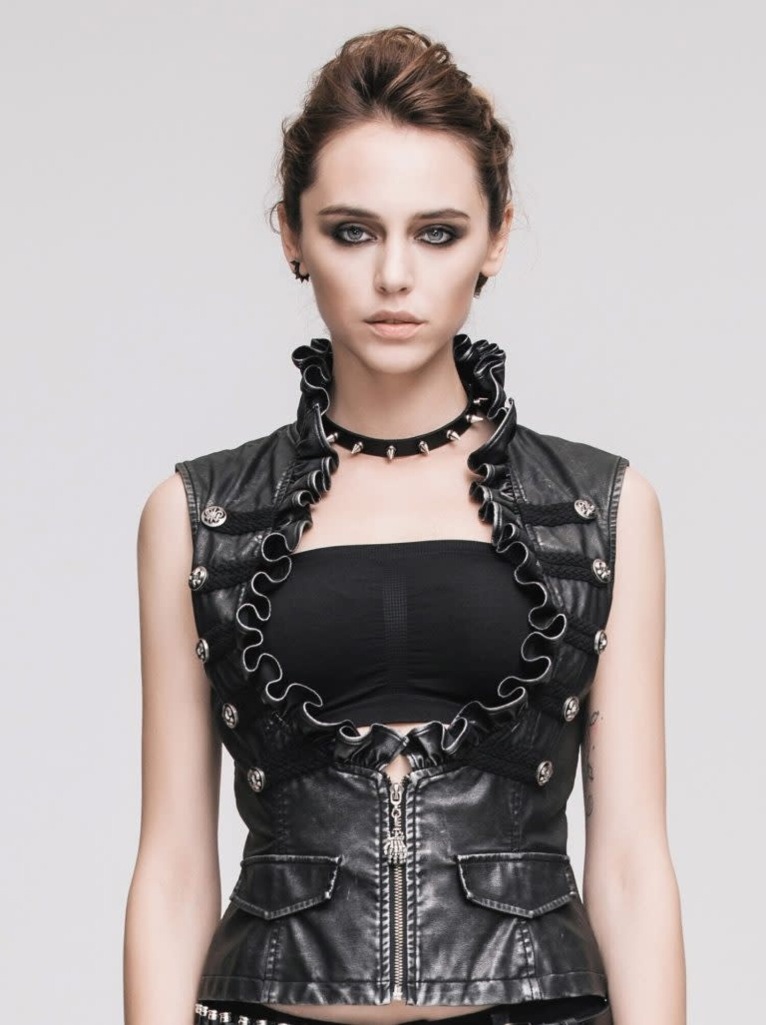Punk Underbust Vest w/ High Ruffle Neck | No Rules Fashion - No