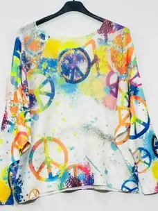 White Peace & Love Knit Printed Sweater