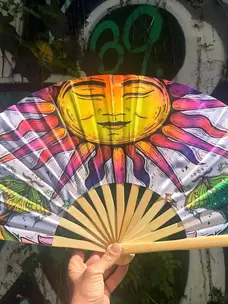 Sun and Luna Moth Fan -Black light Reactive