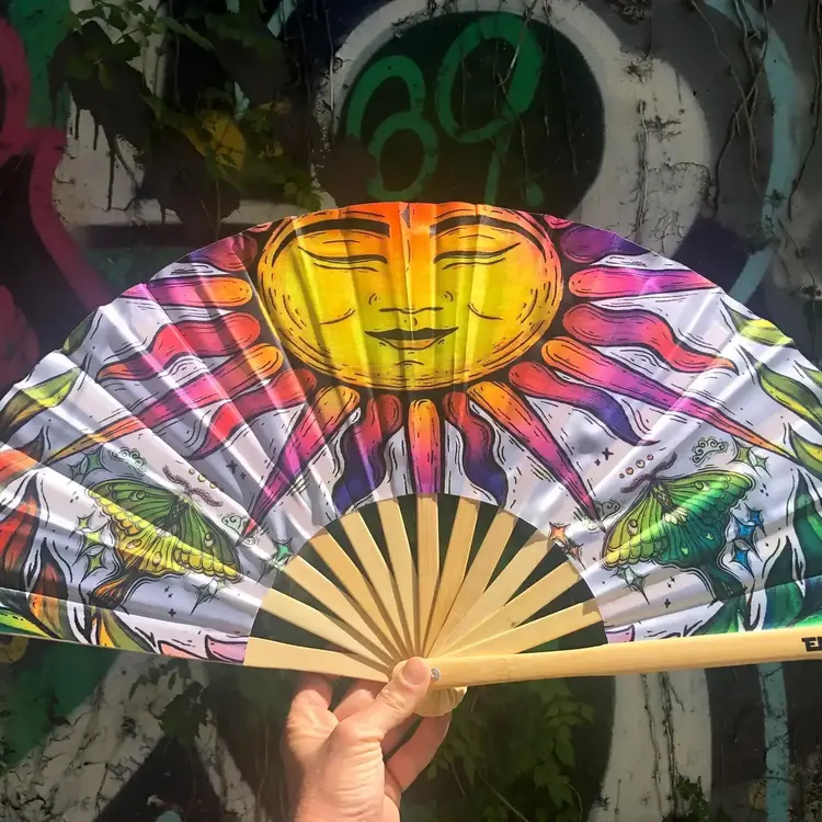 Sun and Luna Moth Fan -Black light Reactive