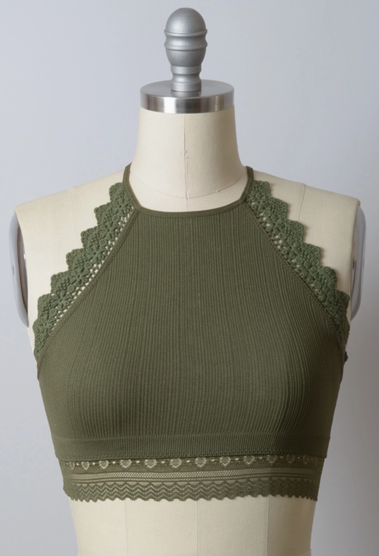 High Neck Crochet Trim Bralette