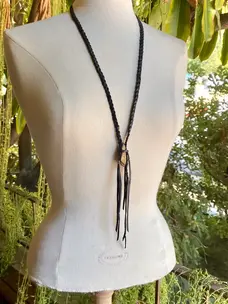 Pirate Leather Necklace - Black & Gold Crystal