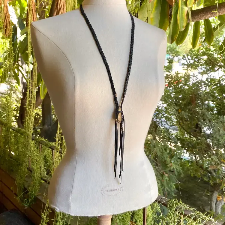 Pirate Leather Necklace - Black & Gold Crystal