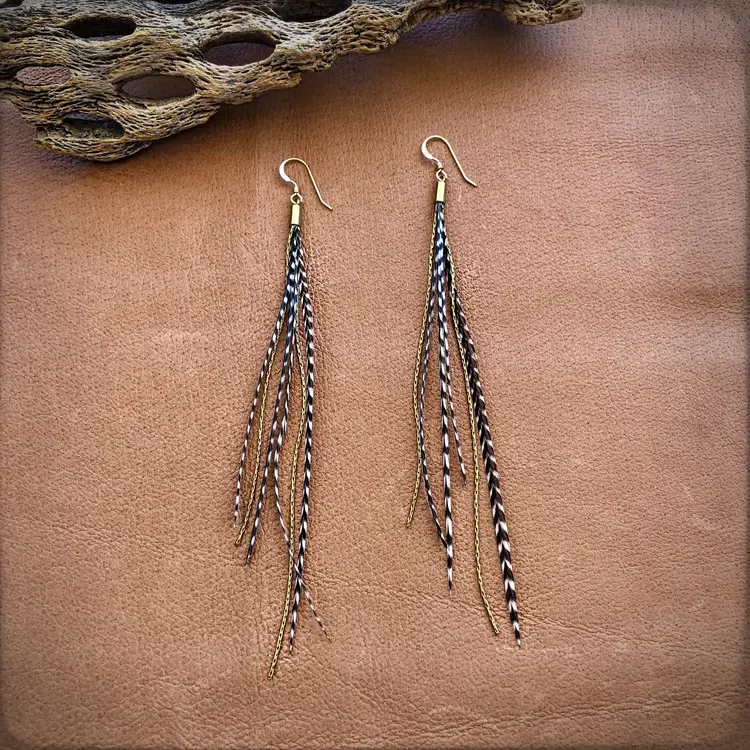 Mini Feather Earrings - Grizzly/Gold