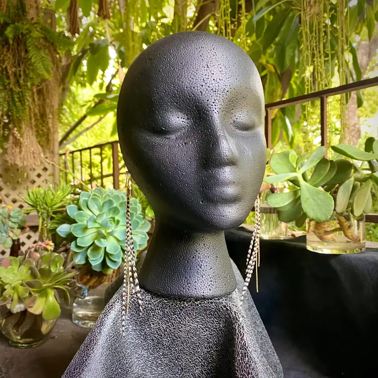 Mini Feather Earrings - Grizzly/Gold