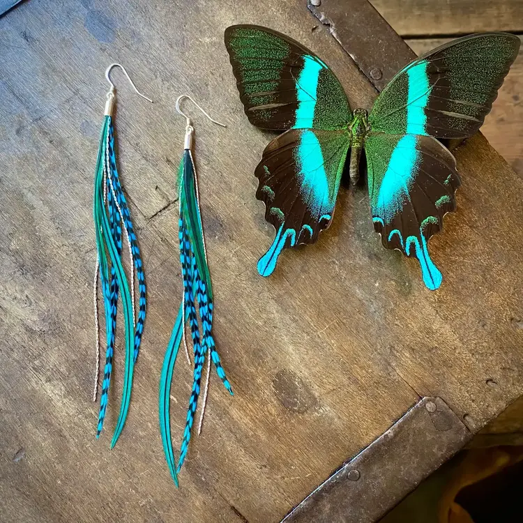 Mini Feather Earrings - Grizzly/Gold