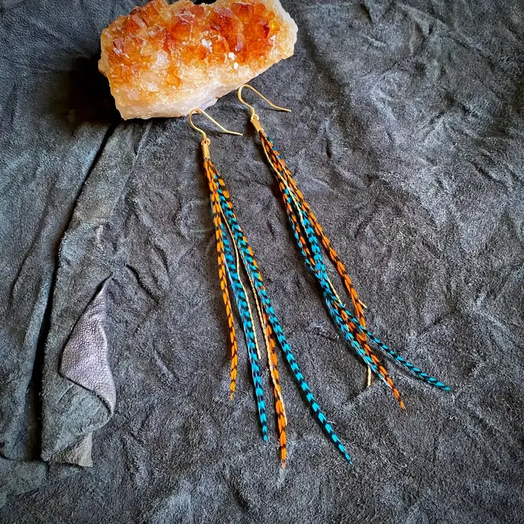 Mini Feather Earrings - Grizzly/Gold