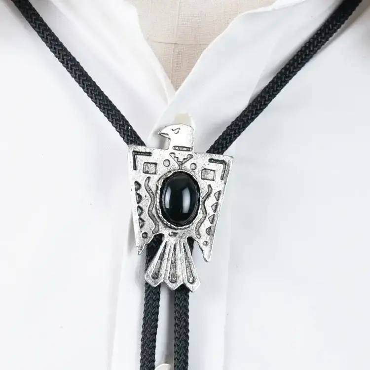 Thunderbird Bolo Tie with Black Stone