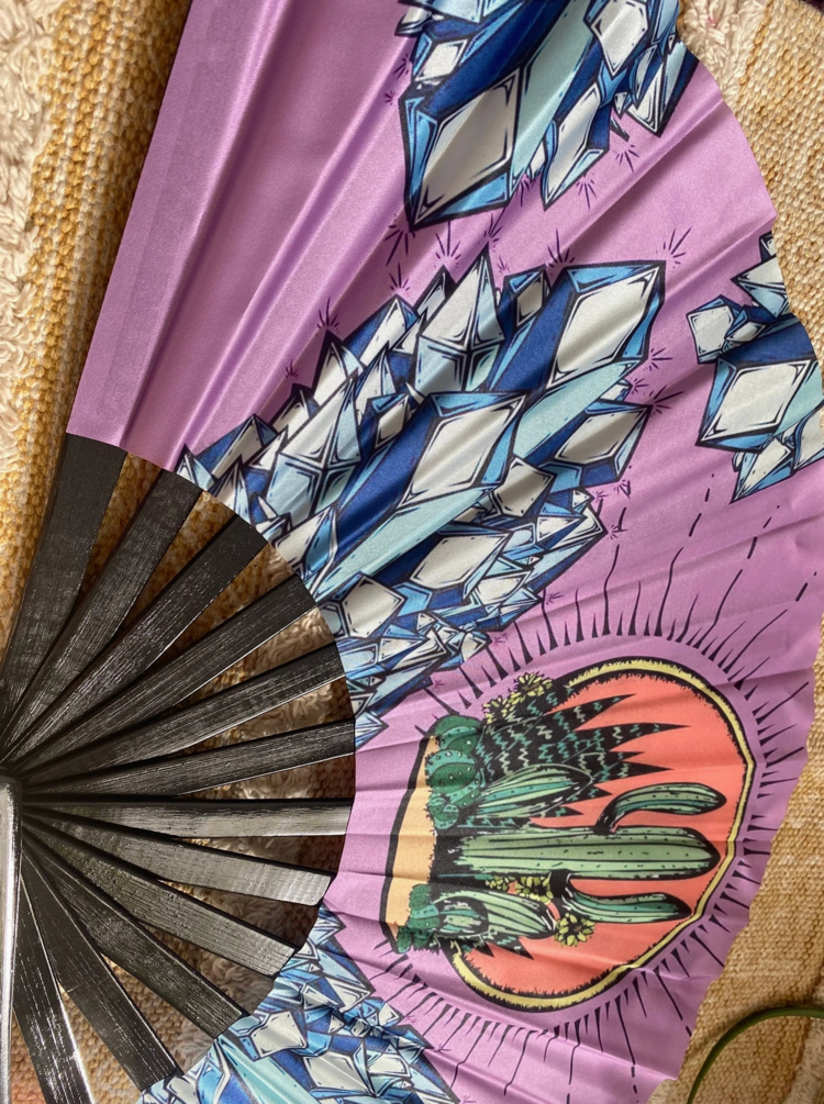Crystal Cactus Hand Fan