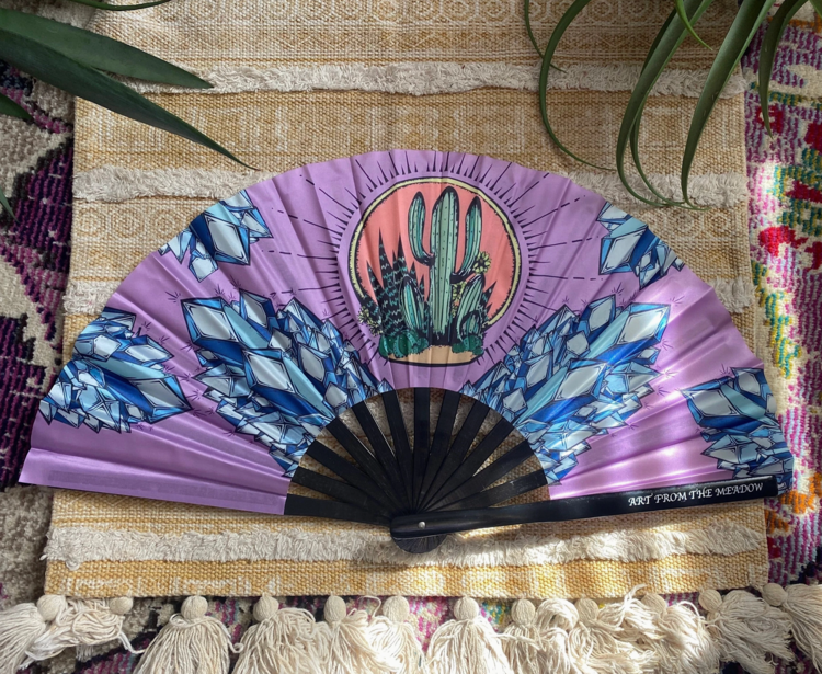 Crystal Cactus Hand Fan