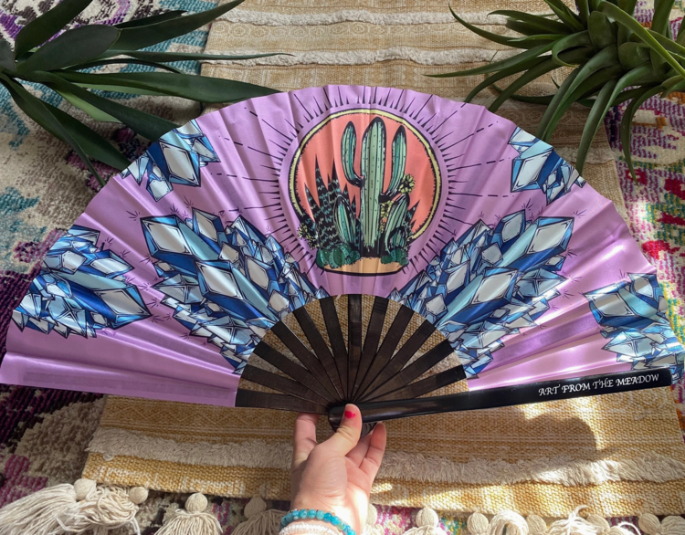 Crystal Cactus Hand Fan