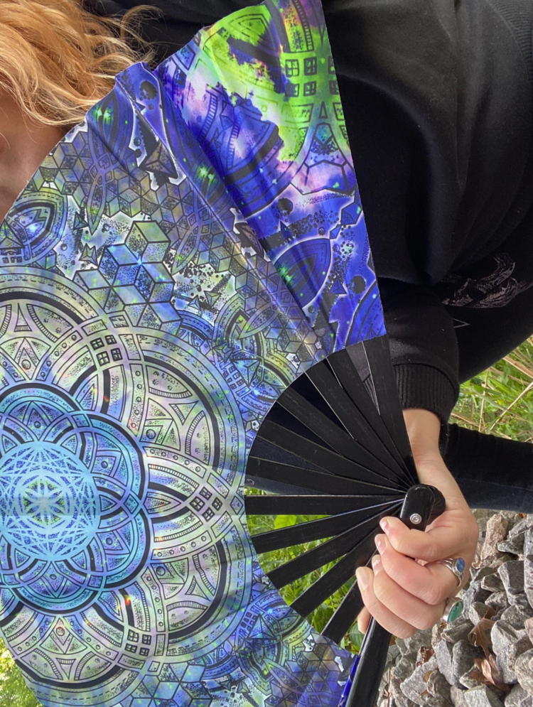 Botanical Omniscience Sacred Geometry UV Reactive Hand Fan