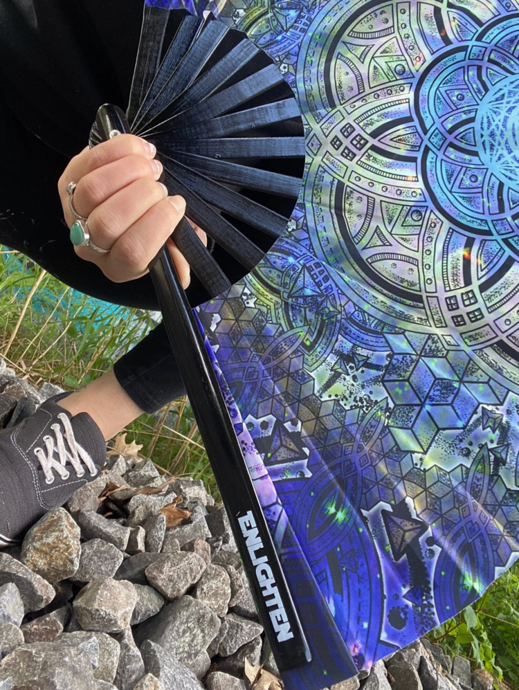 Botanical Omniscience Sacred Geometry UV Reactive Hand Fan