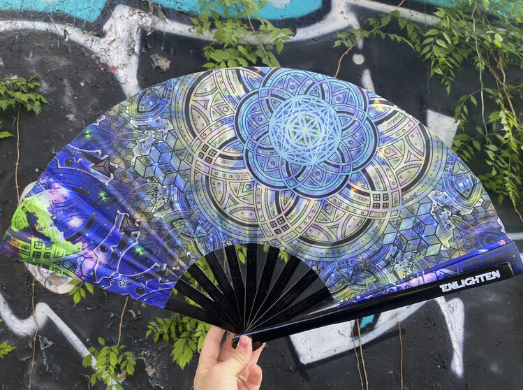Botanical Omniscience Sacred Geometry UV Reactive Hand Fan
