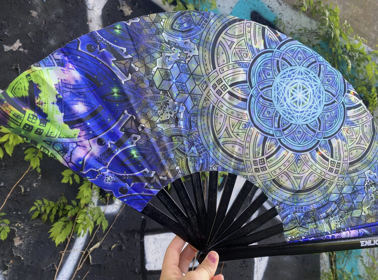 Botanical Omniscience Sacred Geometry UV Reactive Hand Fan