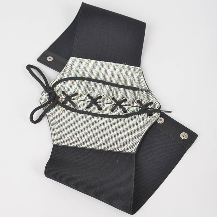Rhinestone Lace Up Waist Cincher