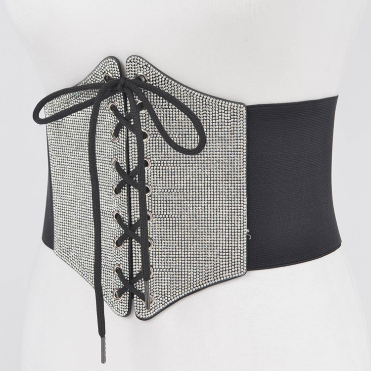 Rhinestone Lace Up Waist Cincher
