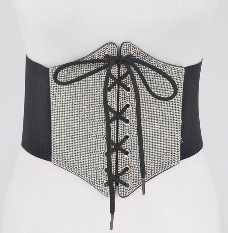 Rhinestone Lace Up Waist Cincher
