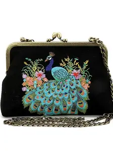 Peacock Embroidered Kisslock Bag