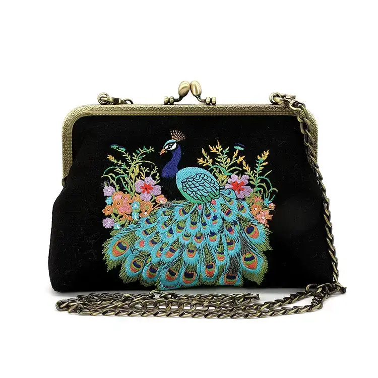 Peacock Embroidered Kisslock Bag