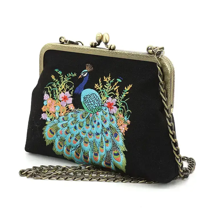Peacock Embroidered Kisslock Bag