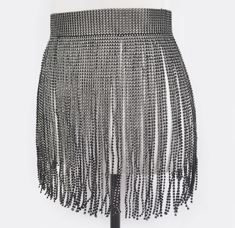 Adjustable Rhinestone Fringe Skirt