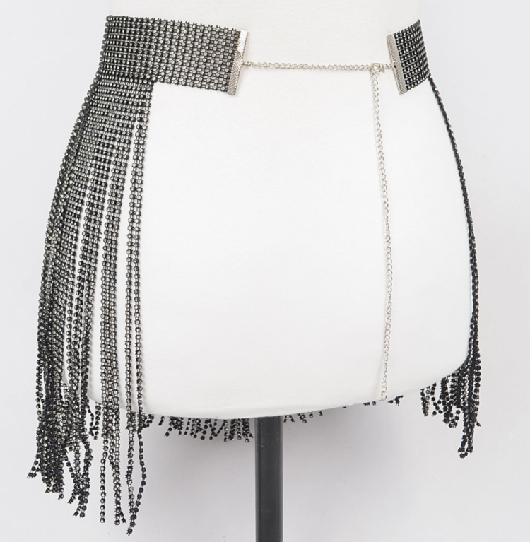 Adjustable Rhinestone Fringe Skirt