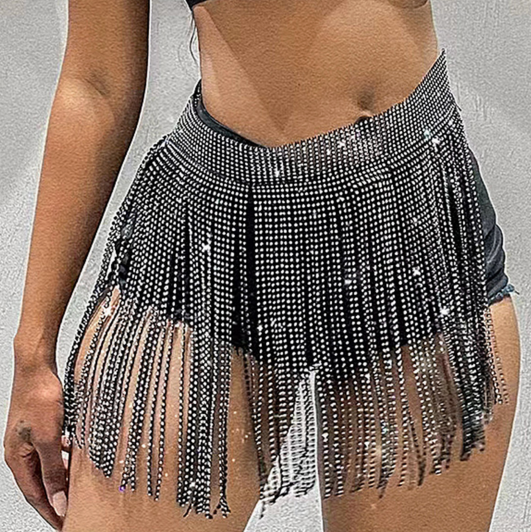 Adjustable Rhinestone Fringe Skirt