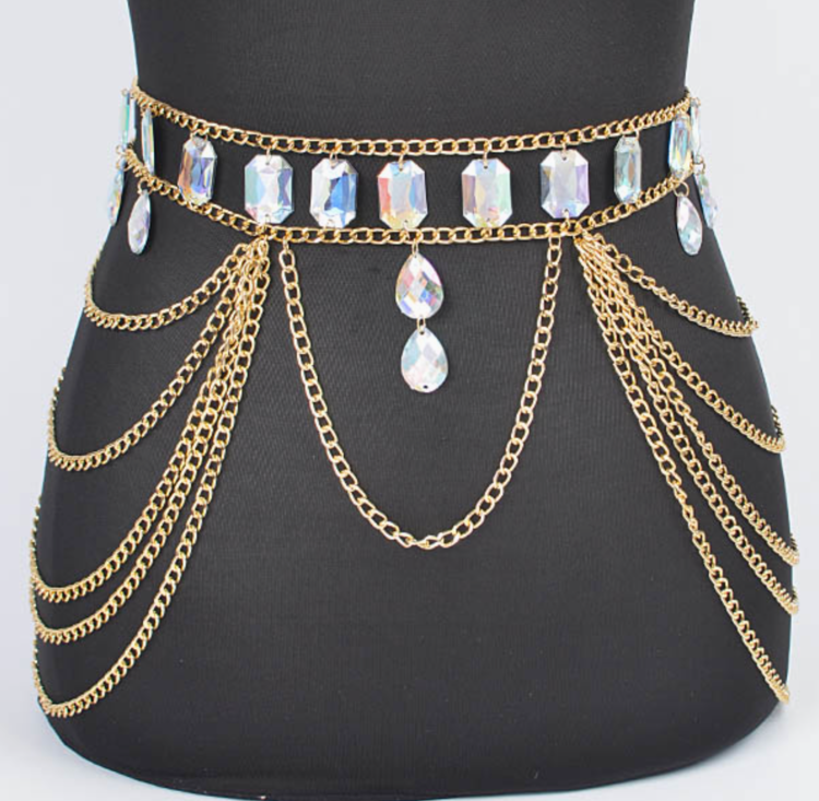 AB Stone Layered Chain Belt