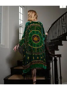 Zodiac Burnout Velvet Fringe Kimono