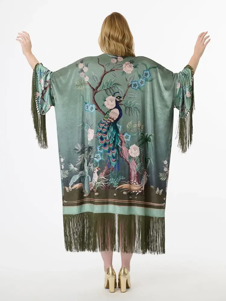 1930'S Peacock Fringe Kimono