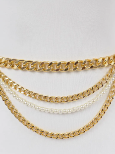 Layered Chain and Pearl Belt Gold