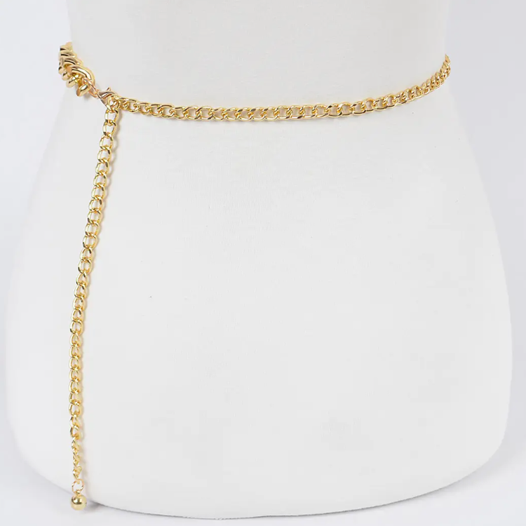 Layered Chain and Pearl Belt Gold