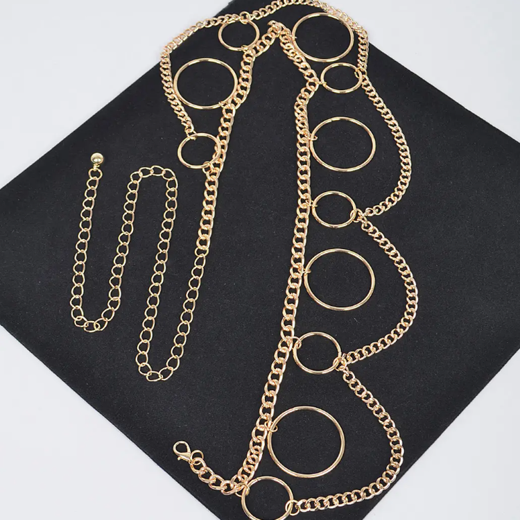 Multi O-Ring Layered Chain Belt Gold