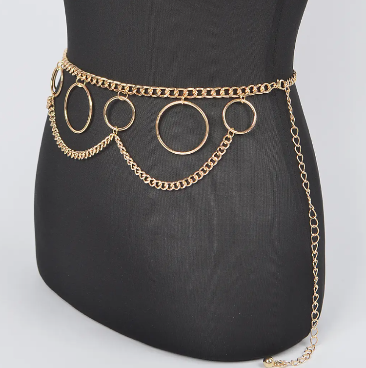 Multi O-Ring Layered Chain Belt Gold