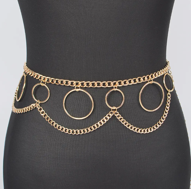 Multi O-Ring Layered Chain Belt Gold