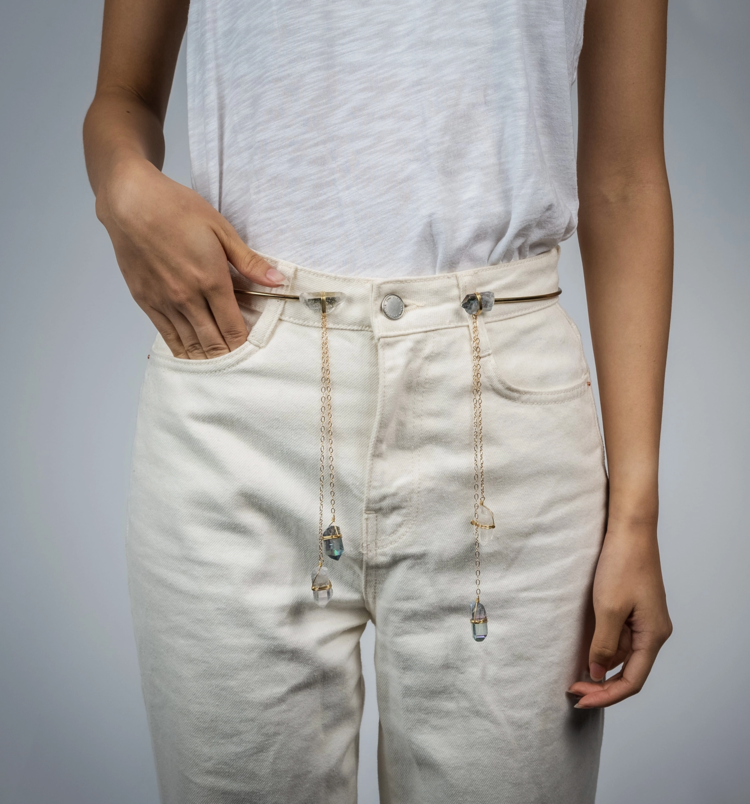 Open Air Halcyon Dripping Healing Crystals Belly Chain Belt