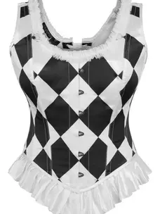 Black/White Diamond Steel Boned Corset w/ Straps
