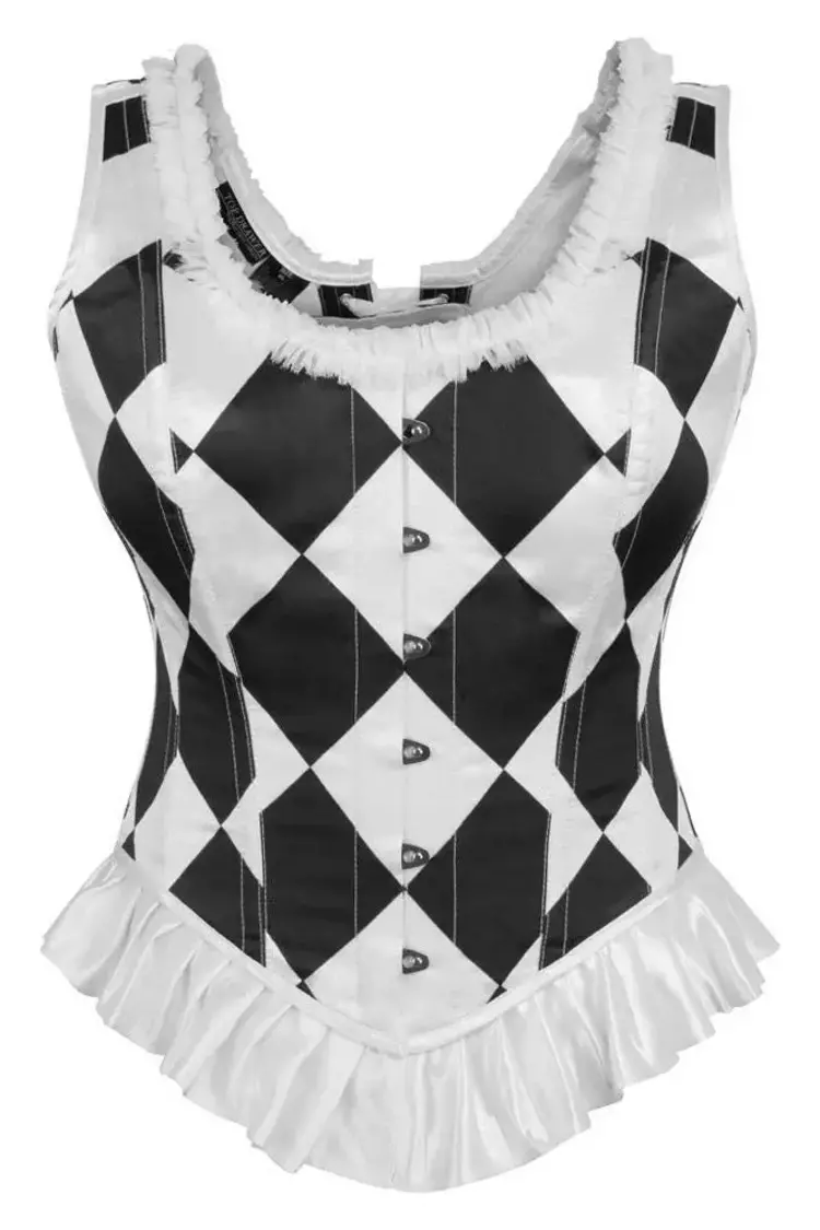 Black/White Diamond Steel Boned Corset w/ Straps