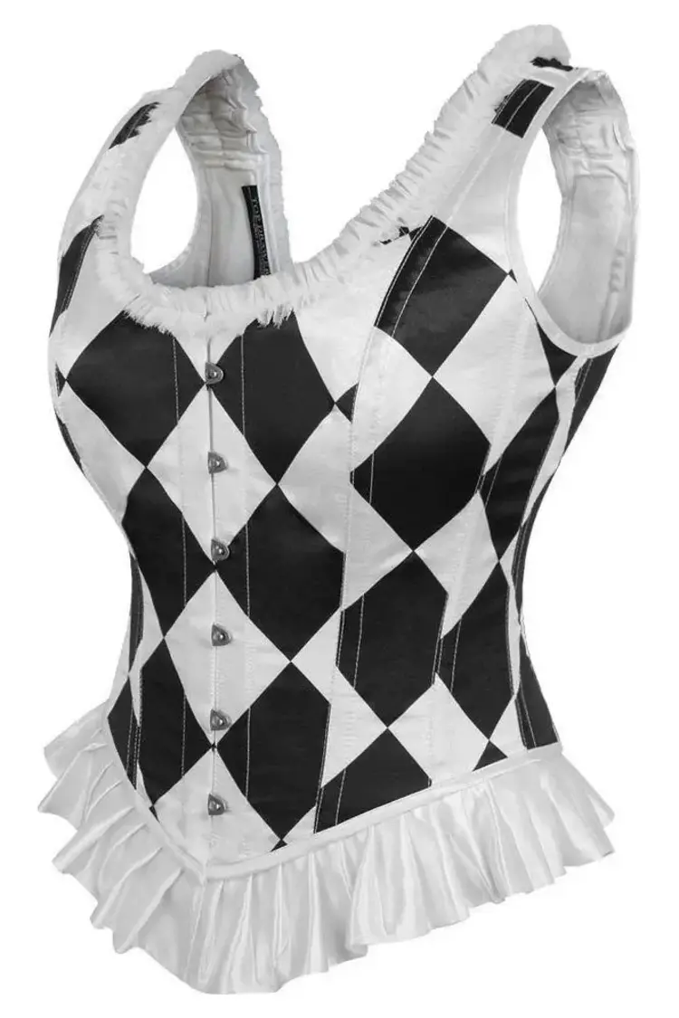 Black/White Diamond Steel Boned Corset w/ Straps