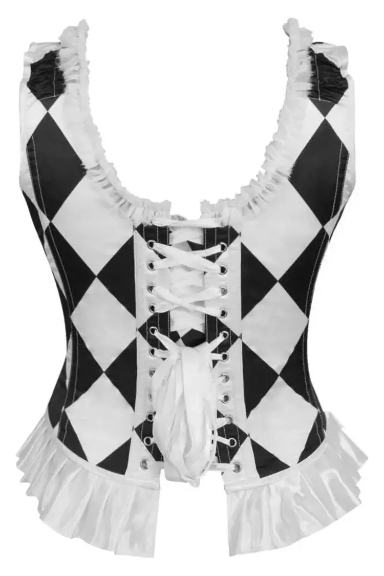 Black/White Diamond Steel Boned Corset w/ Straps