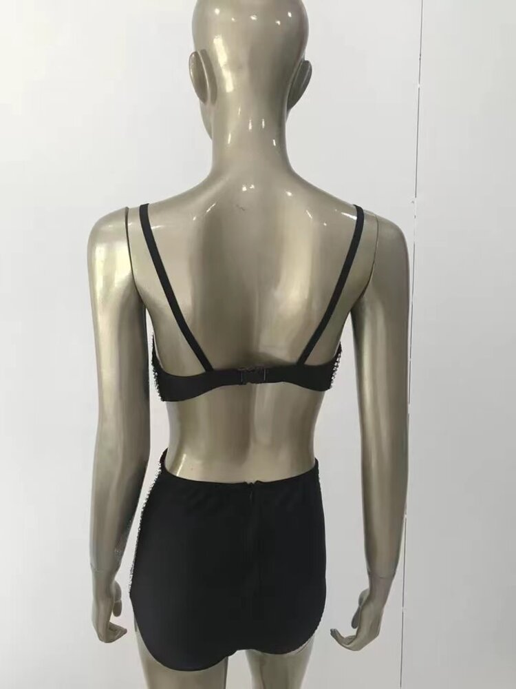 Rhinestone Puff Shoulder Blazer, Bra and Short Set Small