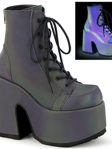 Camel-203 Green Multi Reflective Chunky Heel Lace Up Ankle Boot