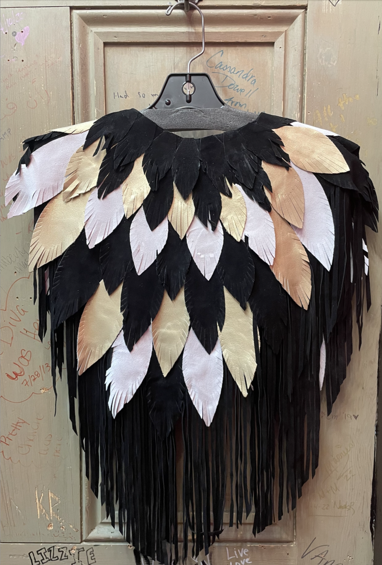 Black White Gold Feather Suede Shawl