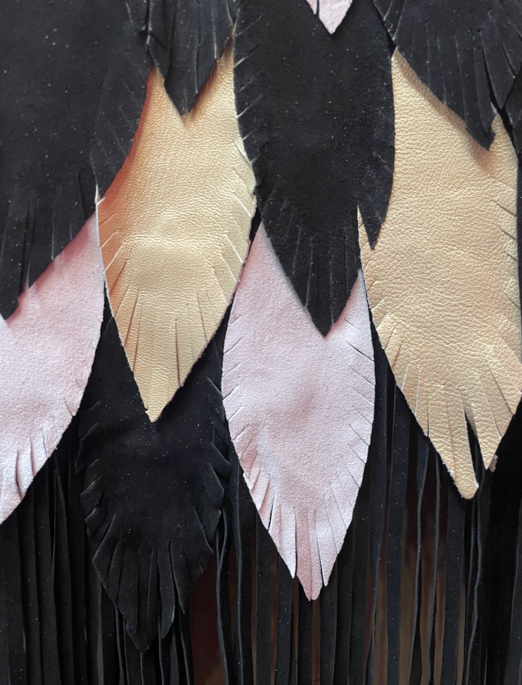 Black White Gold Feather Suede Shawl