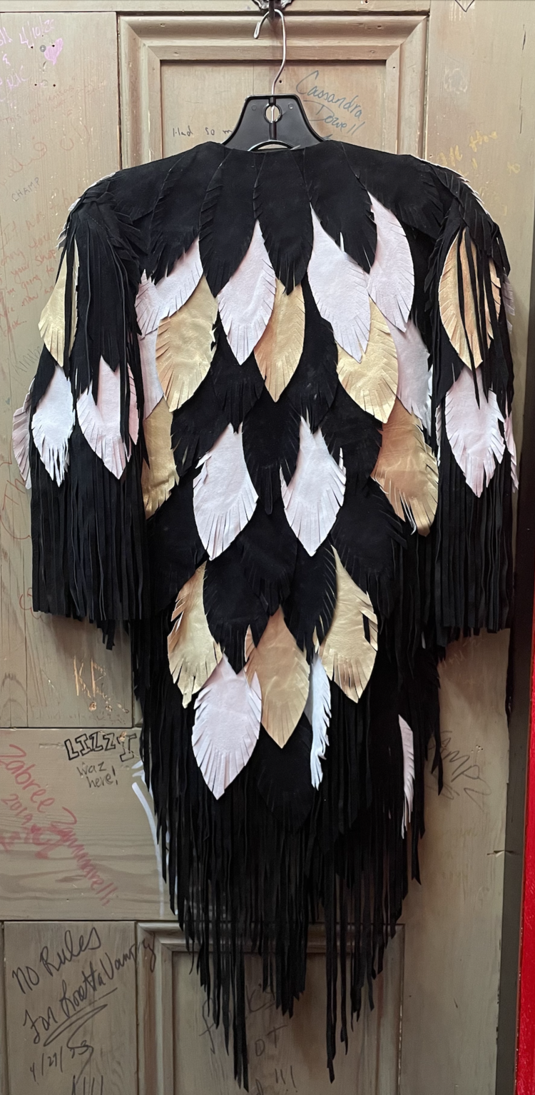 Black White Gold Fringe and Feather Suede Coat
