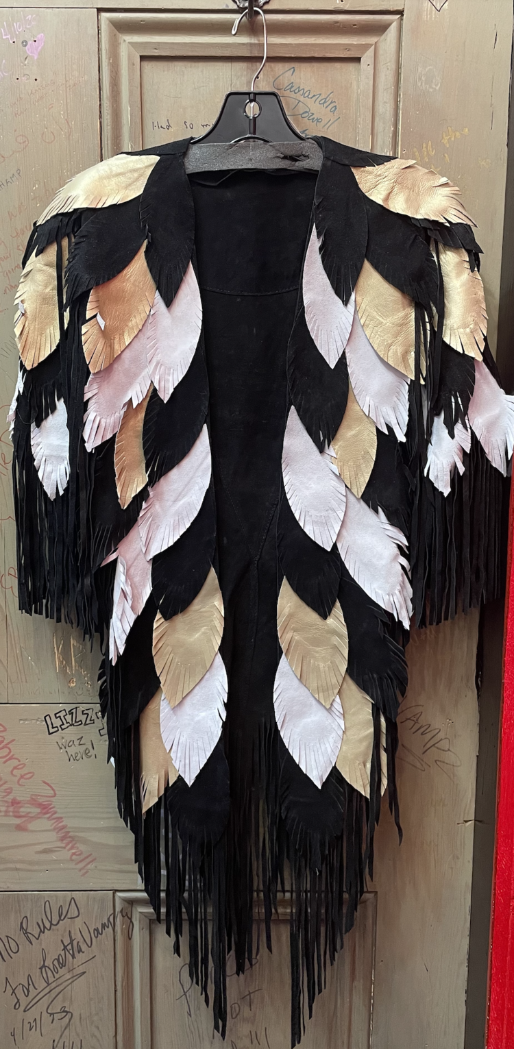 Black White Gold Fringe and Feather Suede Coat