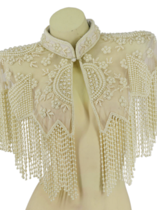 Pearl Beaded Shawl w/ Collar Cream
