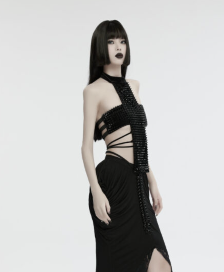 Studded Gothic Cross Halter Top Black